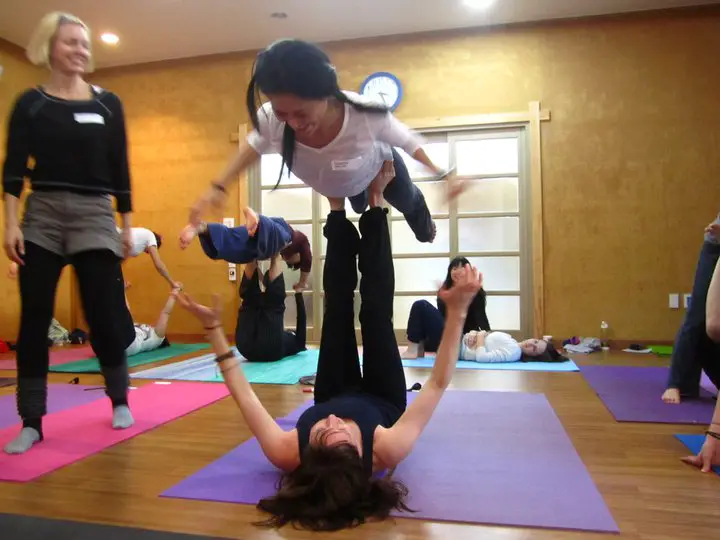 acro-yoga at a yoga retreat in South Korea.