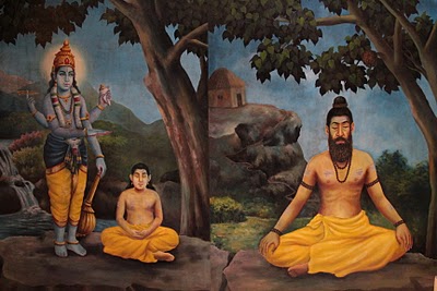Yoga ashram Painting of Krishna, yoga teacher with student