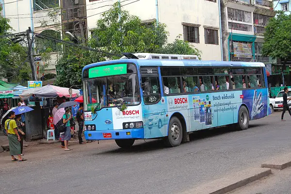 getting around in yangon, how to catch the bus in myanmar, getting around in myanmar, bus transportation in yangon, how to catch the local bus in asia,