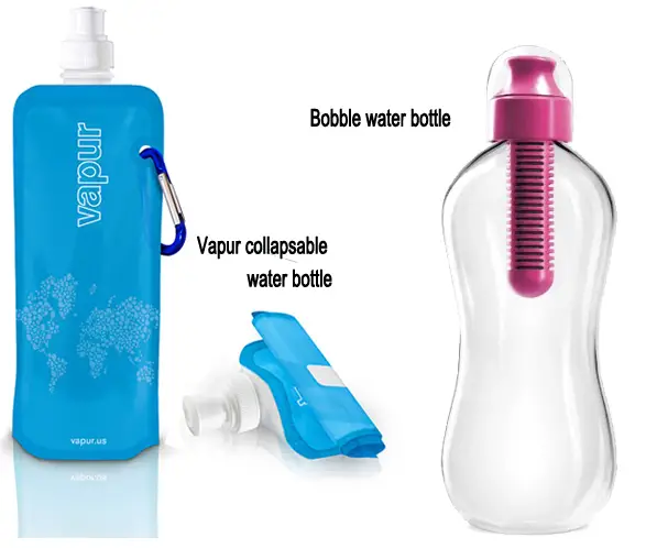 vapur water bottle, bobble water bottle, travel water bottles, recyclable water bottles, eco friendly travel gadgets, best travel gadgets for 2014