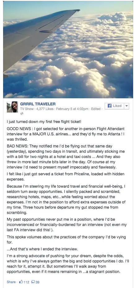 Grrrltraveler fb flight attendant