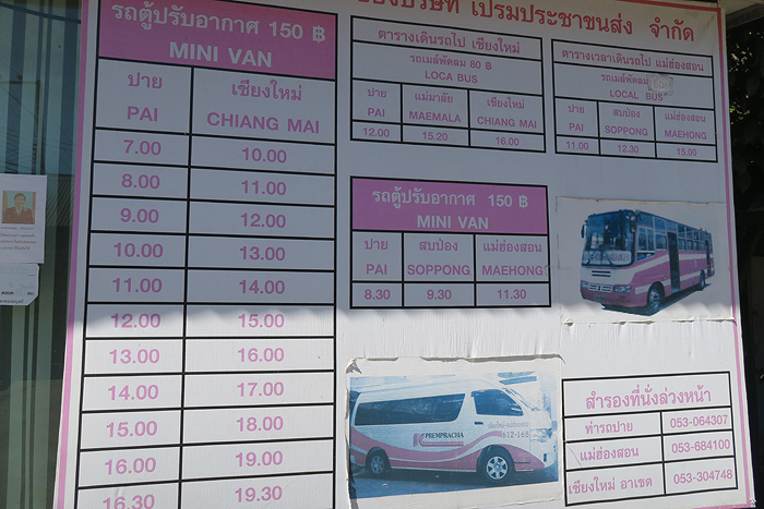 Pai to Chiang Mai bus schedules, Pai bus schedule