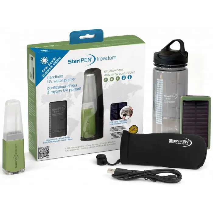 steripen freedom solar bundle, water filter for travel, water purifier, travel gift list