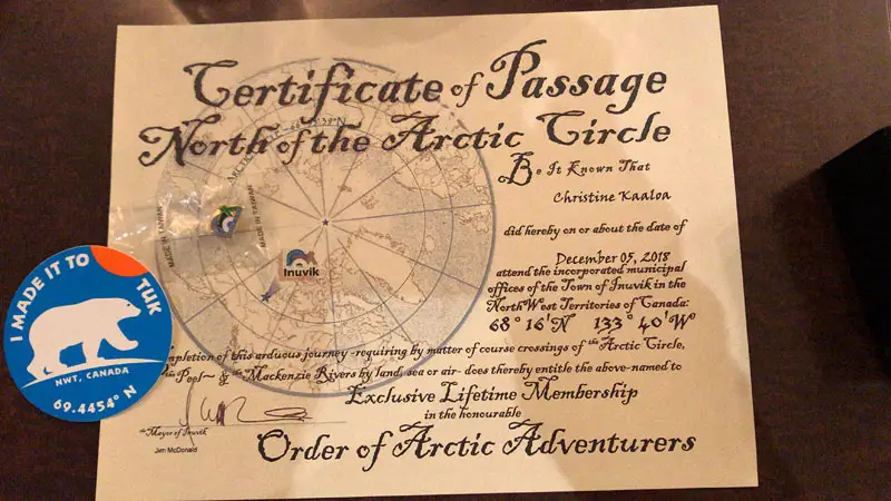 arctic circle certificate, Eagle Plains, Dempster Highway