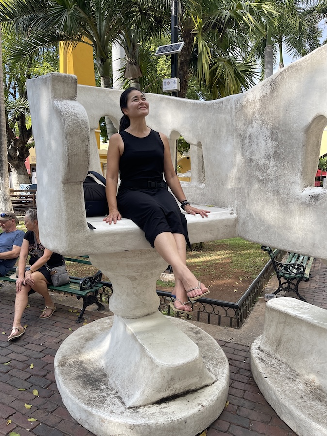 unbound merino wool travel dress in Merida Mexico