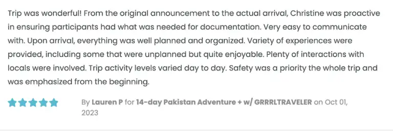 Pakistan Tour Testimonial 1