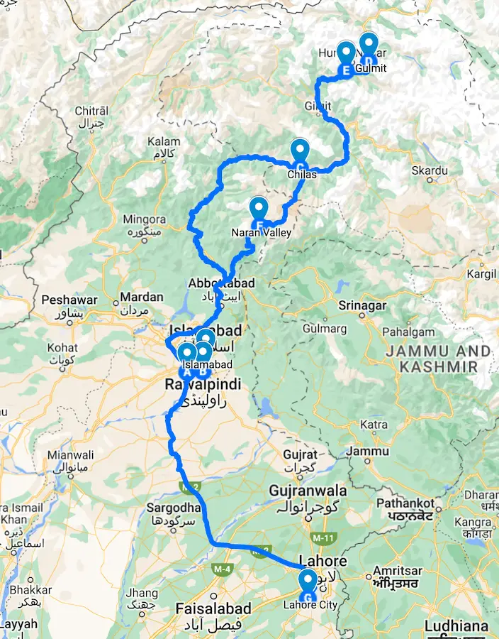 Best of Pakistan route map